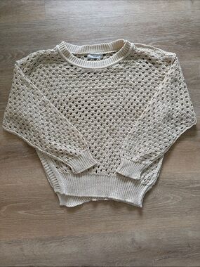 Open-Knit Crewneck Sweater in Cream